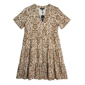 NWT | HeJoy | Brown & Cream Paisley Tiered V-Neck Flutter Sleeve Midi Dress | Me